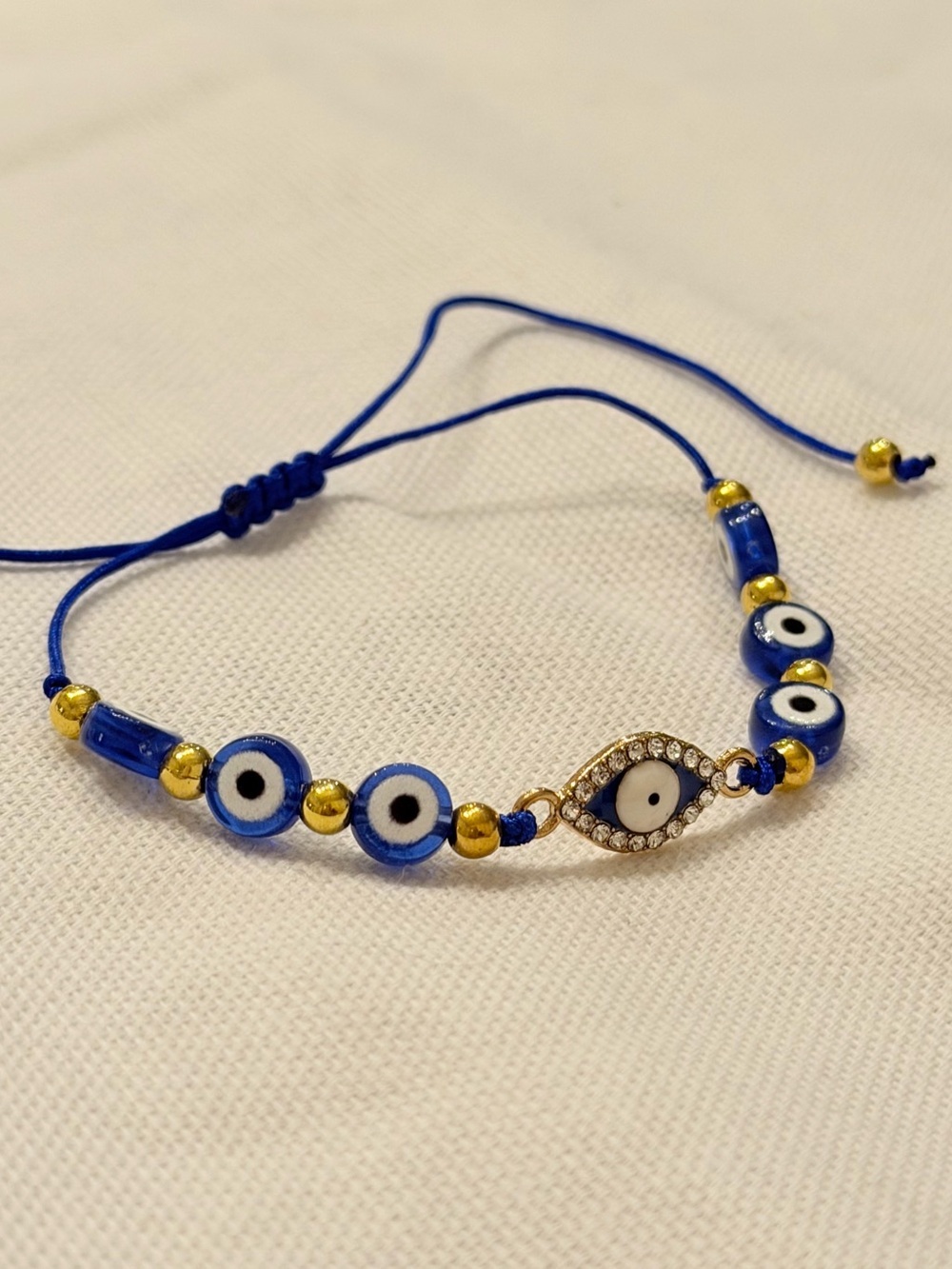 Blue Evil Eye Bead Bracelet Adjustable Handmade Bohemian Jewelry